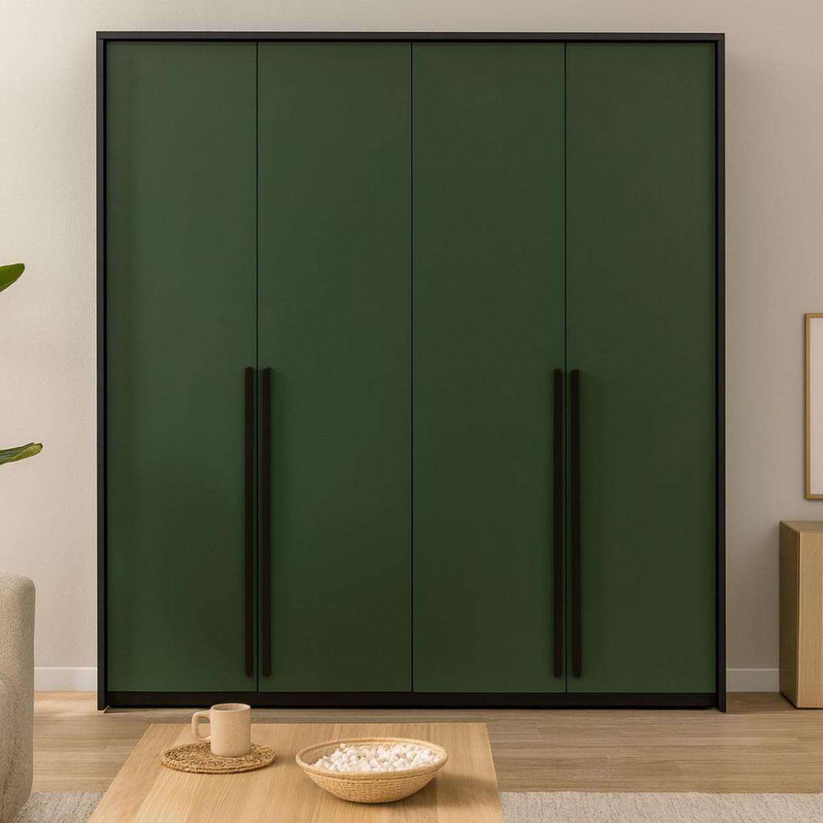 DREHTÜRENSCHRANK Giana mit 4 Türen, 210 cm, Flaschengrün - Dunkelgrün, Holzwerkstoff (210/215/64.5cm) - Beautysofa