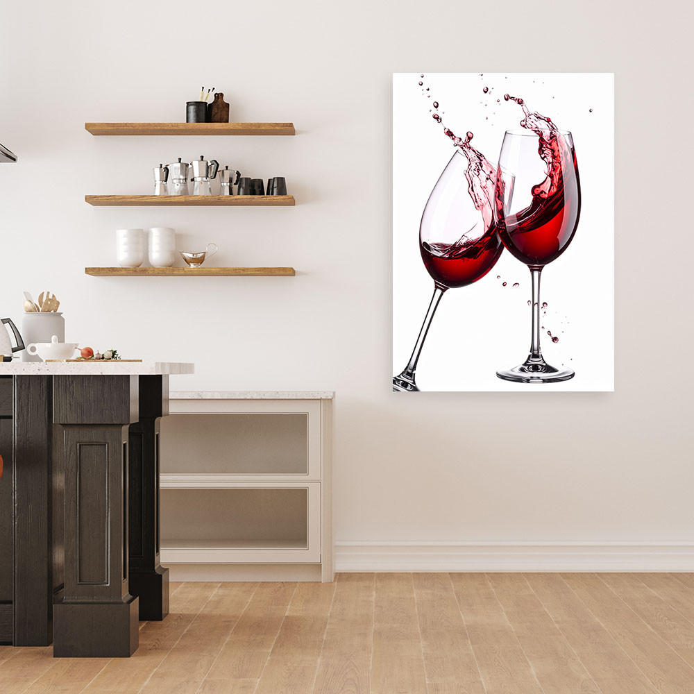 LEINWANDBILD Weingläser mit Rotwein 60x90cm - Rot, Textil (60/90cm) - Feeby