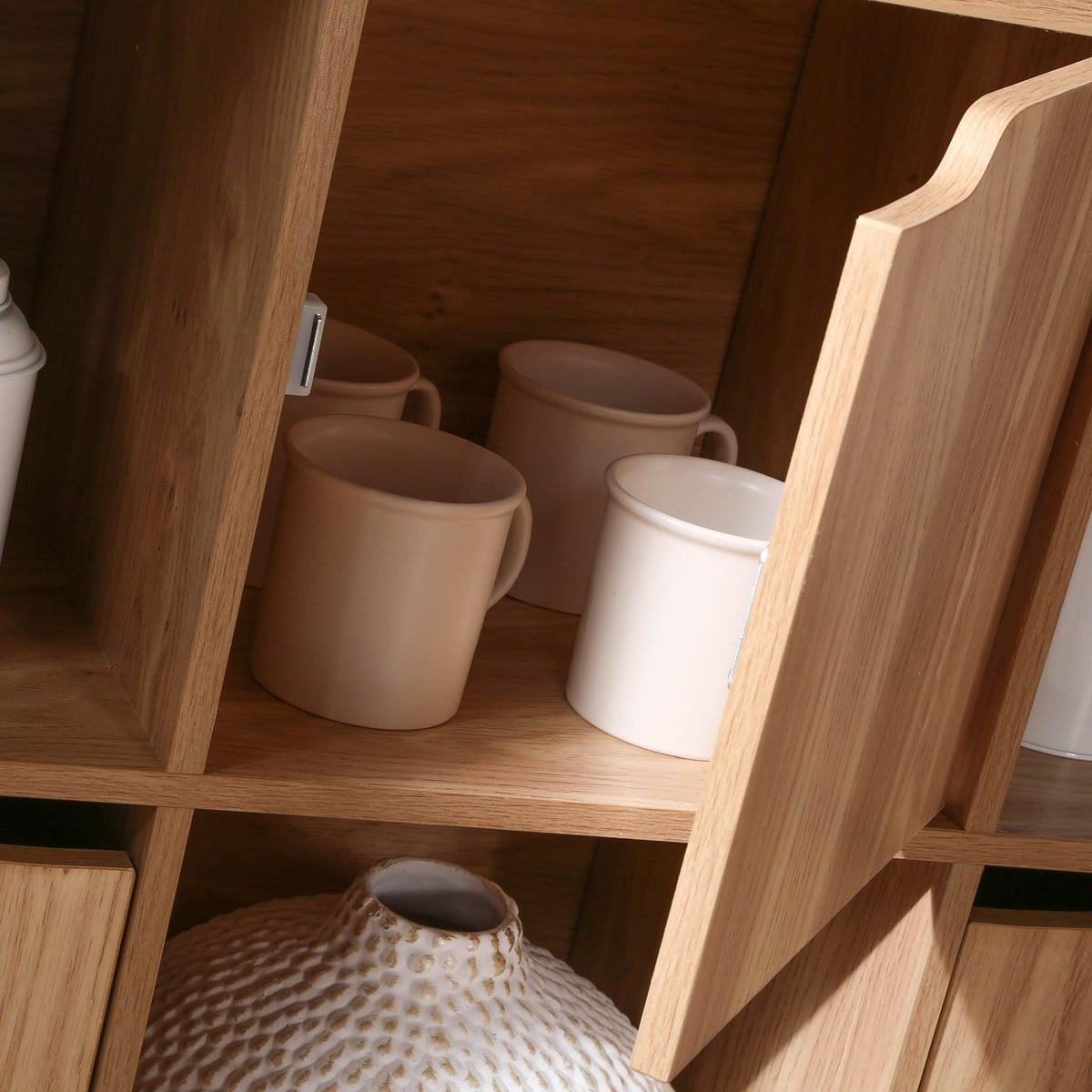 WÜRFELREGAL 9 Fächer mit 5 Türen Holzdekor B89 cm - MODU - Eichefarben, Holzwerkstoff (29/90.5/35cm) - Calicosy