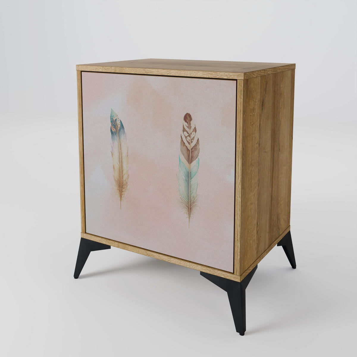 SIDEBOARD THE DELIQUESCE, Eichefarben, 57,5x42x72,5 cm, Schwarze Metallfüße - Eichefarben/Multicolor, Holzwerkstoff/Metall (57.5/72.5/42cm) - SpaceRebels