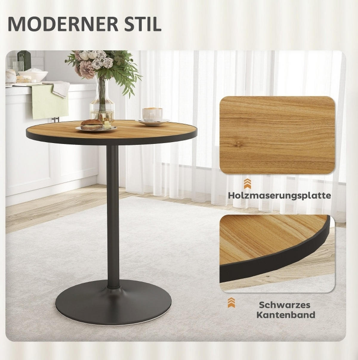 ESSTISCH 70/70/76 cm eiche platzsparend mit stabiler Rundbasis aus Holz - Eichefarben, Holz (70/70/76cm) - OKWISH