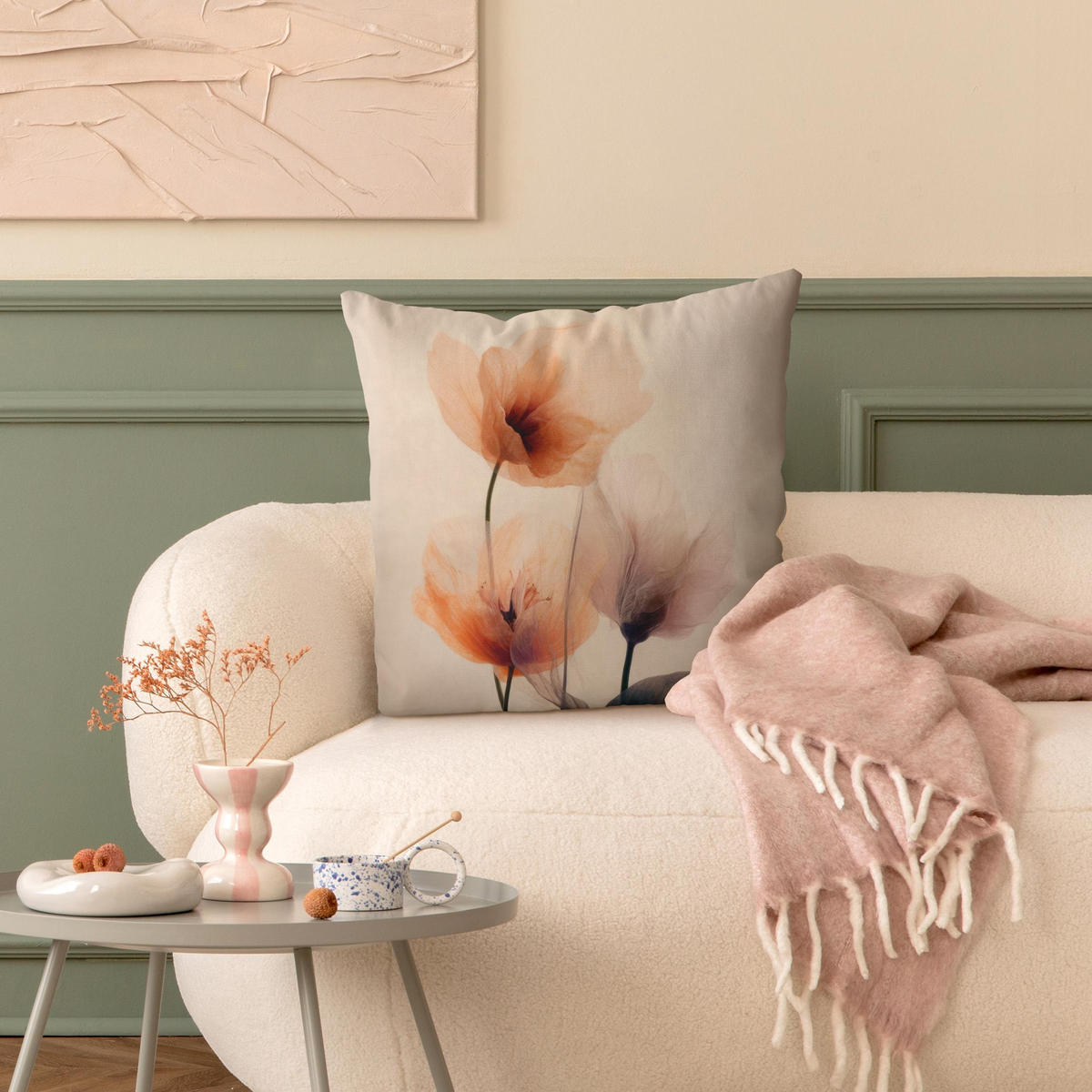 KISSENBEZUG Pergamentblumen I 40/40 cm - Eichefarben, Textil (40/40cm) - Bilderwelten