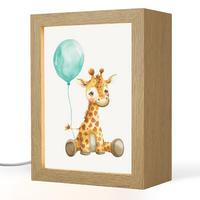 NACHTTISCHLAMPE Giraffe - Baby - Tiere - Blauer Ballon 15x20 cm - Weiß, Holzwerkstoff (8/15/20cm)