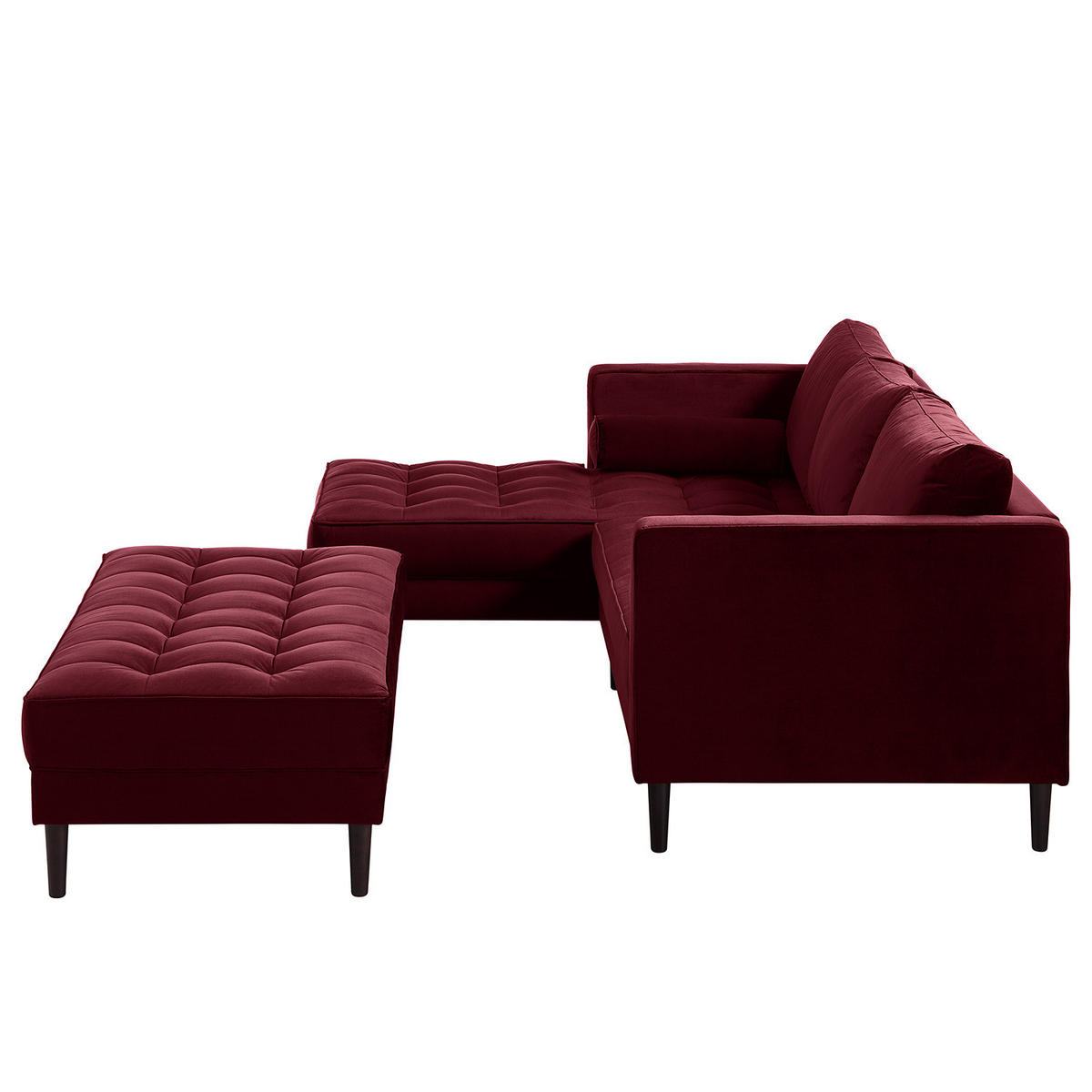 ECKSOFA - Samt - Dunkelbraun/Weinrot, Birkenholz/Textil (201/155cm) - home24