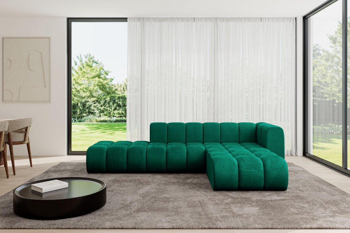 ECKSOFA modulares Sofa Zuvon-L1 - 296x177x70 cm Grün - Dunkelgrün, Holzwerkstoff/Textil (296/177cm) - ALTDECOR