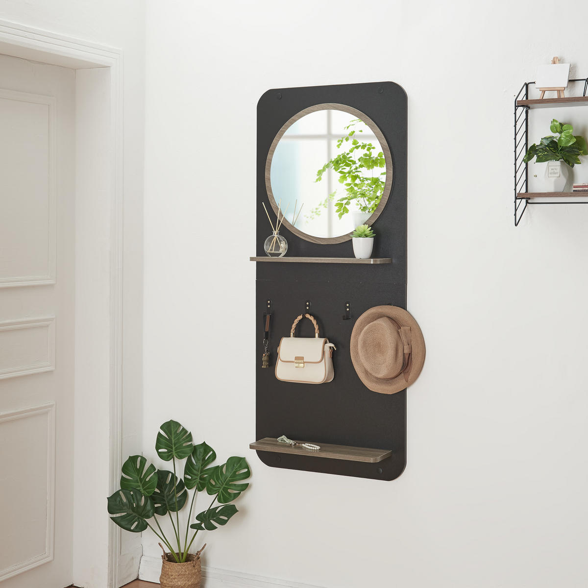 GARDEROBENPANEEL Helsinge - Schwarz/Naturfarben, Holzwerkstoff/Metall (59.5/140/16cm) - [en.casa]