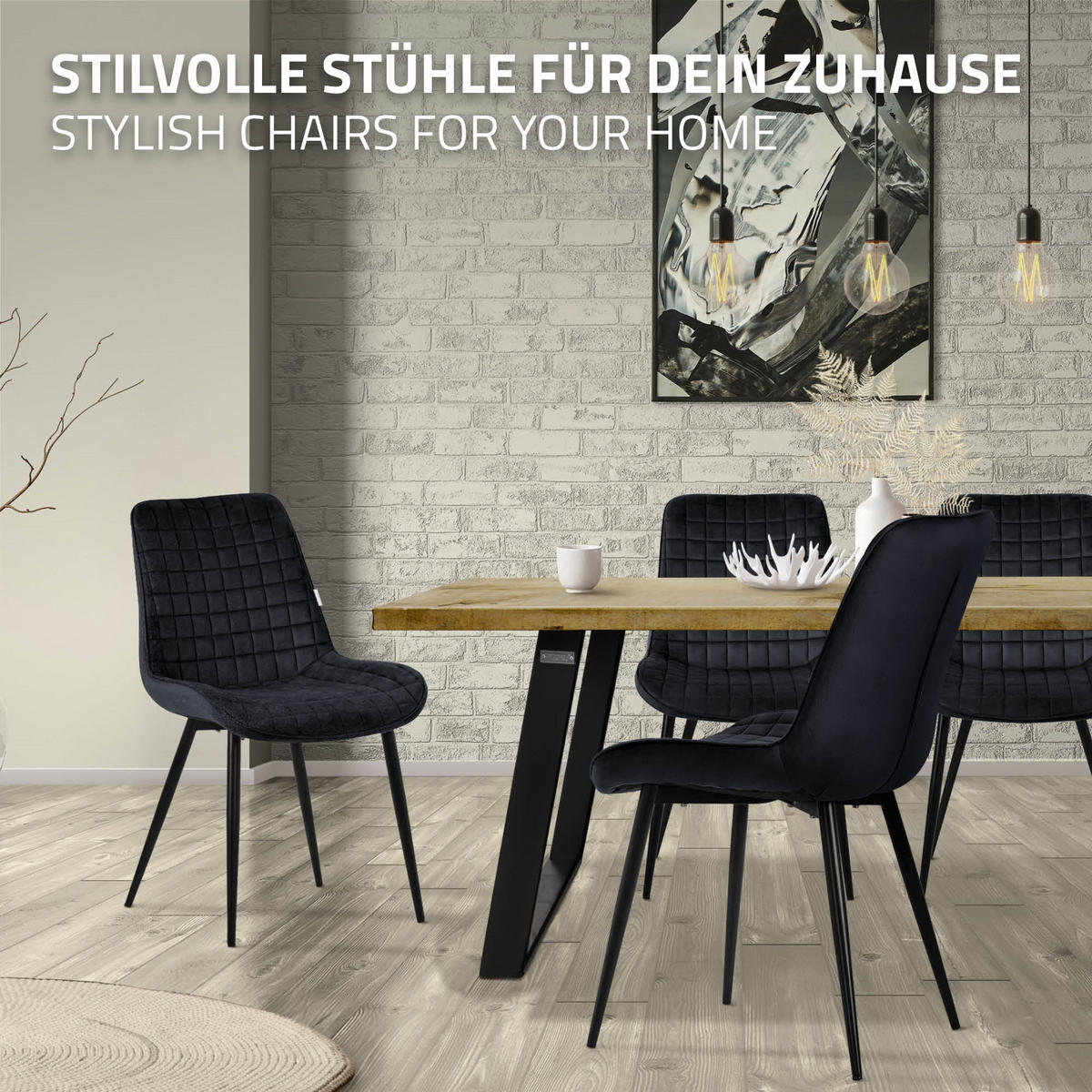 ESSZIMMERSTÜHLE 4ER-SET Schwarz Samt - Schwarz, Textil/Metall (52/89/60cm) - ML-DESIGN