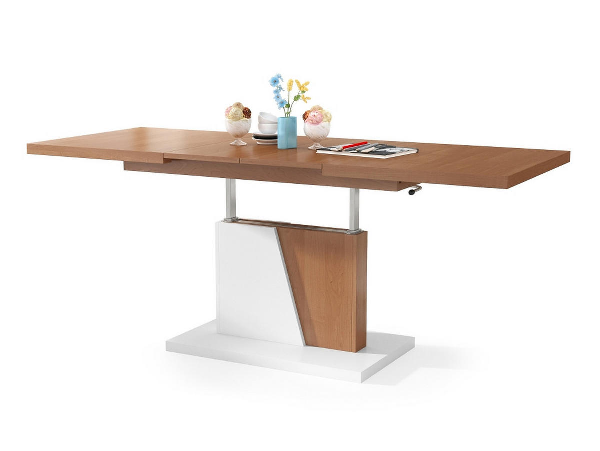 COUCHTISCH rechteckig Erle - Weiß matt ausziehbar höhenverstellbar - Erlefarben/Weiß, Holzwerkstoff (70/120/60cm) - designimpex