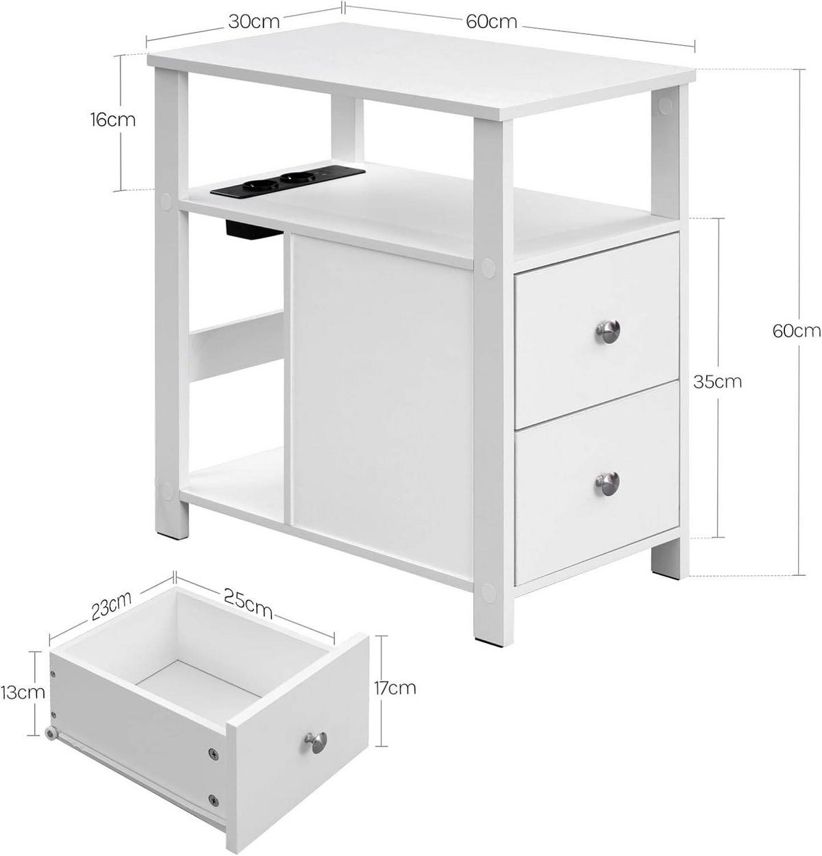 BEISTELLTISCH mit Steckdose, 60x60x30 cm - Weiß, Holzwerkstoff (30/60/60cm) - Woltu