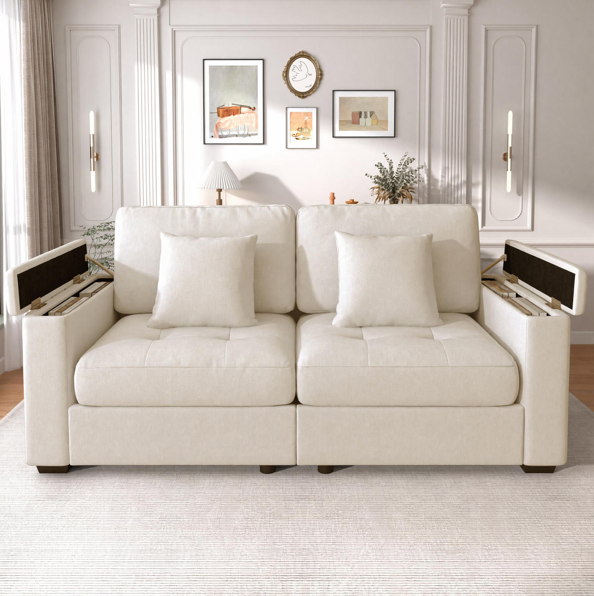 SOFA mit Stauraum 2-Sitzer Beige Chenille - Beige, Holzwerkstoff (180/84/81.5cm) - Meubliv