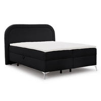 BOXBETT Sonna 160/200 cm Schwarz Bouclé-Stoff mit abgerundetem Kopfteil und mit silbernen Metallfüßen - Silberfarben/Schwarz, Holz/Textil (160/200cm) - S-Style Möbel