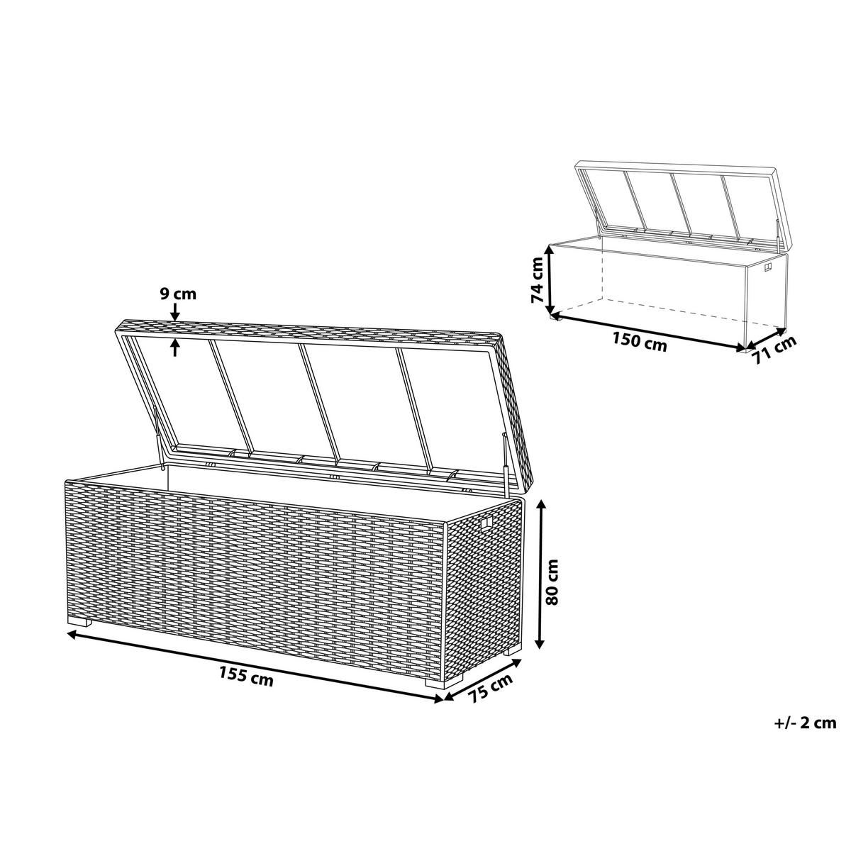 AUFLAGENBOX Rattan taupe 155/75 cm Modena - Beige/Schwarz, Kunststoff (155/80/75cm) - Beliani