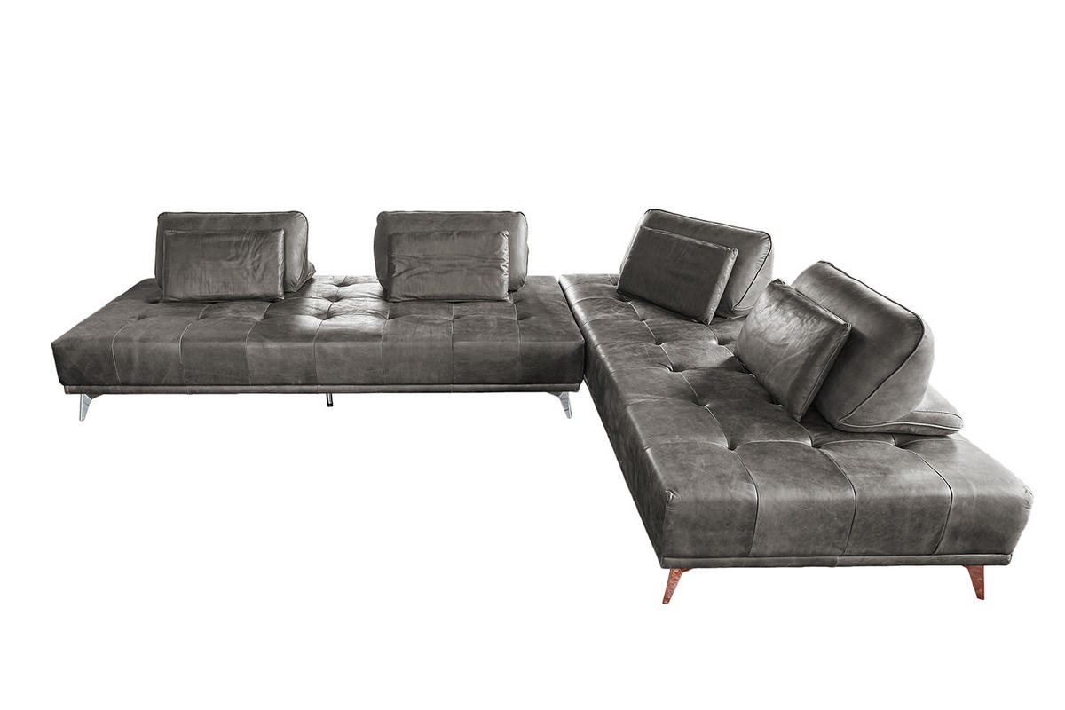 MODULSOFA WIOLO Grau Leder - Silberfarben/Grau, Leder (350/83/240cm) - KAWOLA