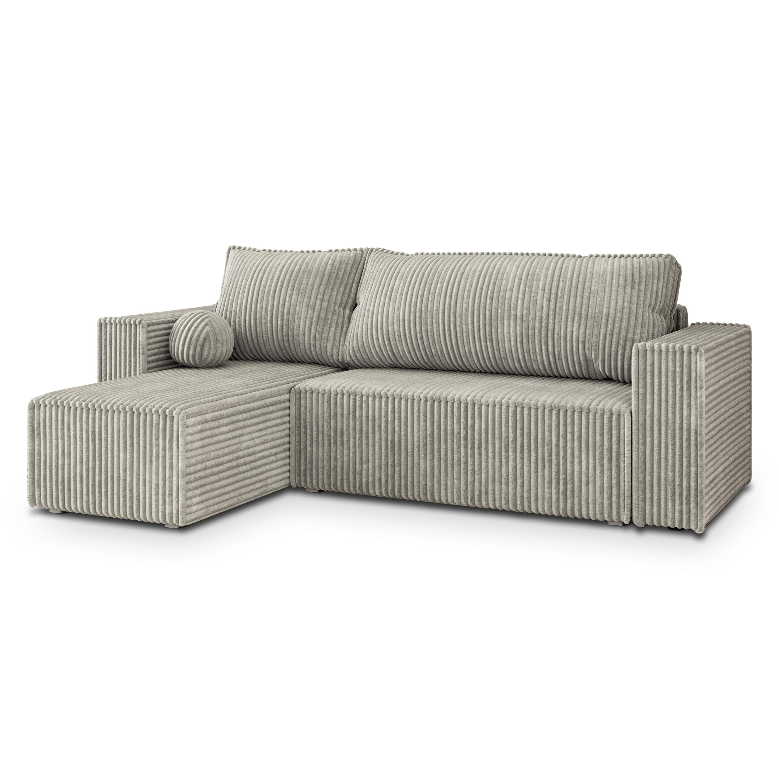ECKSOFA RAVELO T Hellgrau Kordstoff mit Schlaffunktion - Hellgrau, Holz (240/140cm) - MASSENO