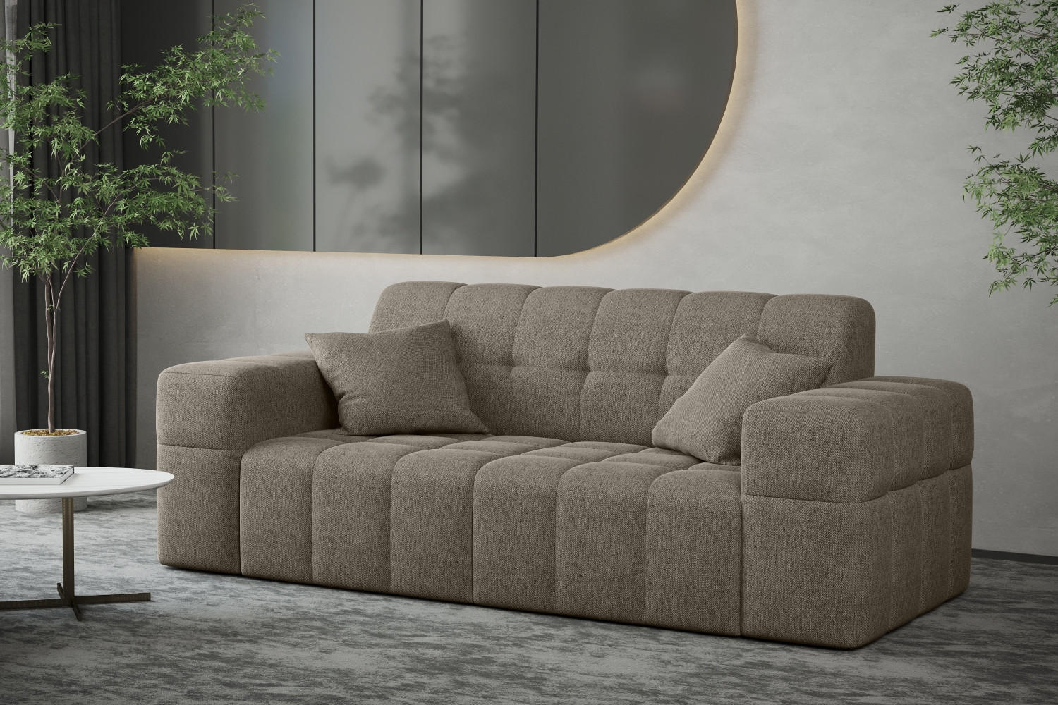 SOFA 2-sitzer Couch serie NIMES Stoff Verita Dunkelbeige - Cappuccino, Holz (183/82/92cm) - Kaiser Möbel