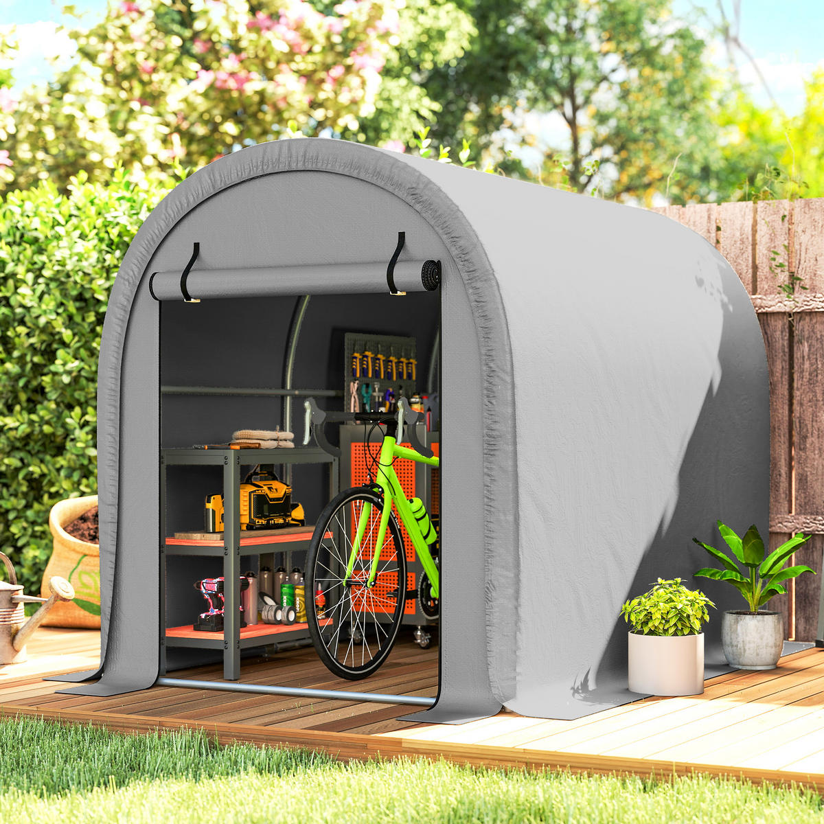 FAHRRADGARAGE DE-16895 160g/m² PE mit UV-Schutz Hellgrau - Hellgrau, Kunststoff (159/185/240cm) - ComfortXL