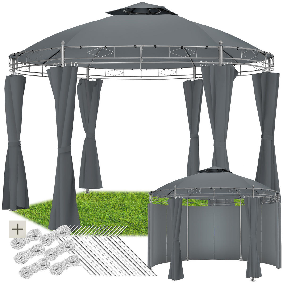 GARTENPAVILLON Siana,inklusive Spannseilen und Heringen,anthrazit - Anthrazit, Kunststoff (350/280/350cm) - tectake
