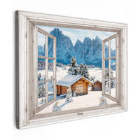 LEINWANDBILD Winterlandschaft - Hütte - Berge - Ausblicke - Aussicht - Natur 40x30 cm - Weiß Hochglanz, Textil (40/30cm) - MuchoWow