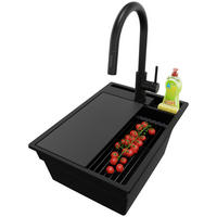 GRANITSPÜLE Oslo Pocket, 2-er set Alles Schwarz 38/53 cm 1 Becken + Küchenarmatur 40/20 cm + Ablauf-Set + Küchenzubehörset ab 40er Unterschrank - Schwarz, Kunststoff (38/20/53cm) - Primagran