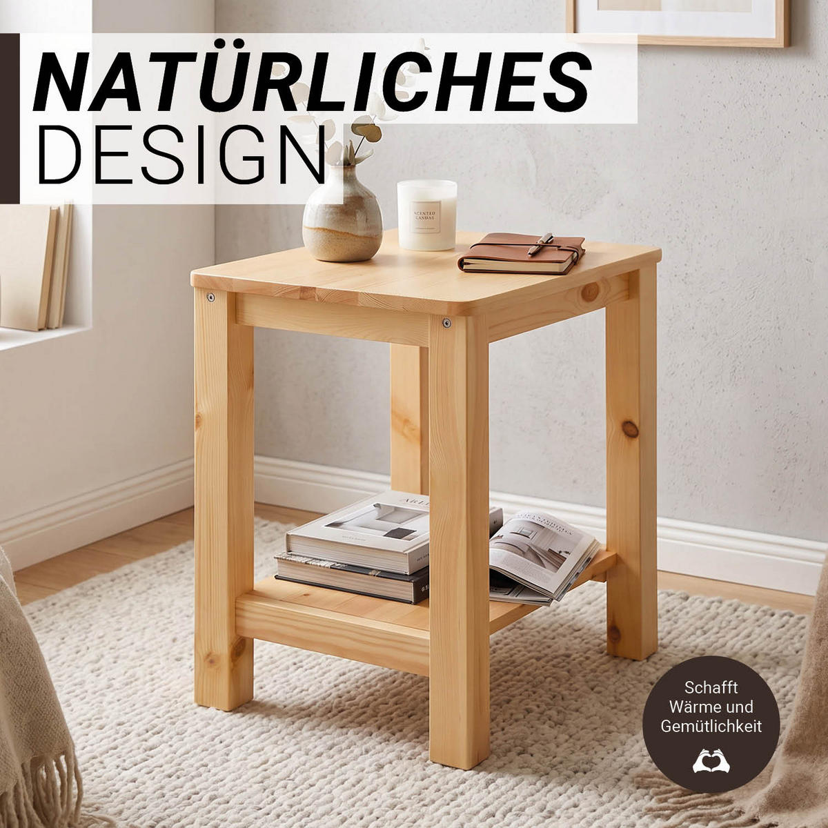 NACHTTISCH Kiefer natur 47/38/32 cm - Braun, Holz (38/47/32cm) - Homestyle4u