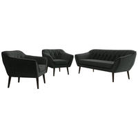 SEDACÍ SOUPRAVA 3+1+1 PIRS - Tmavě šedá Strukturovaná látka - Černé nohy - černá/tmavě šedá, kompozitní dřevo/textil (180/75/74cm) - MKS