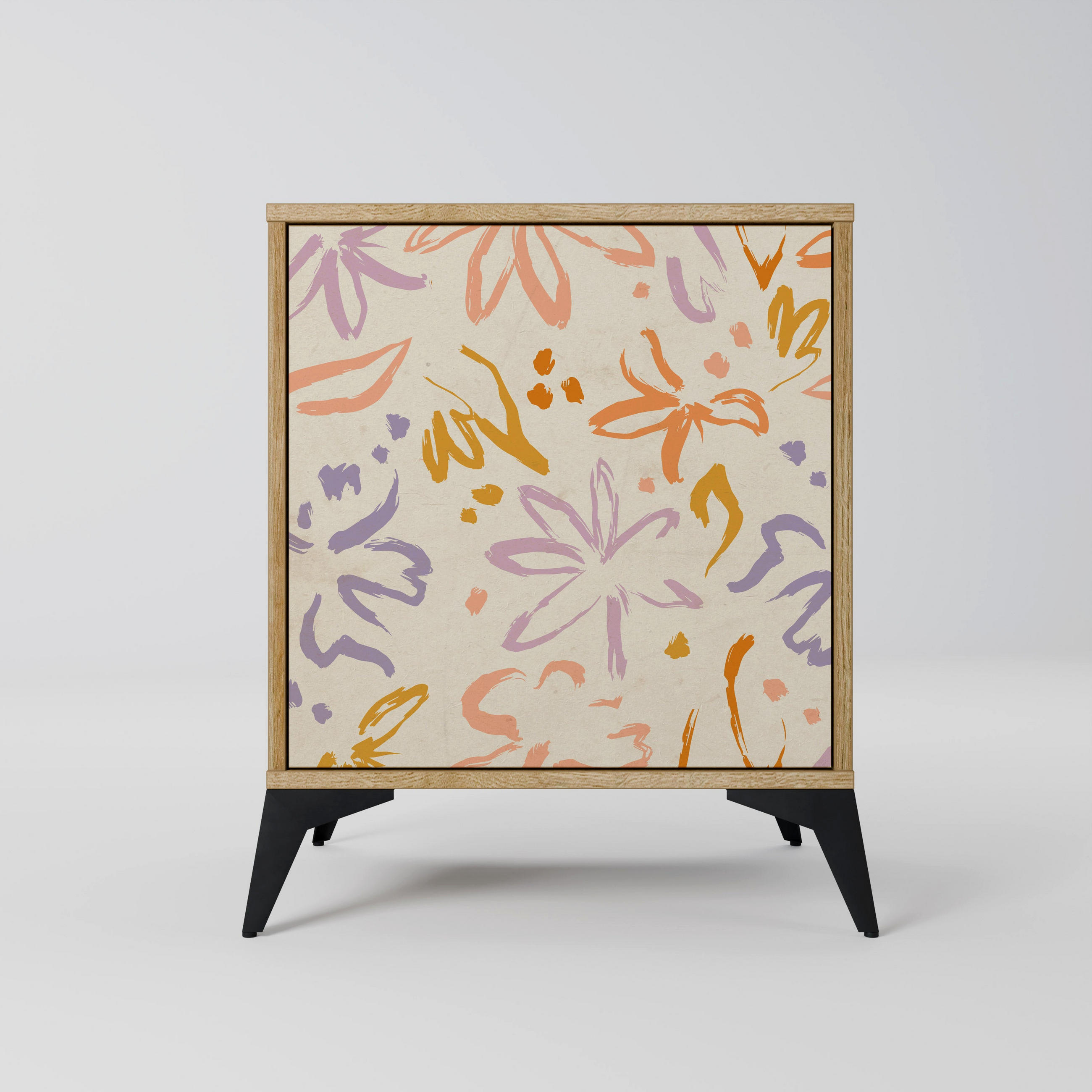 SIDEBOARD SPRING WHIMSY, Eichefarben, 57,5x42x70,5 cm, Schwarze Metall-Sternfüße - Eichefarben/Multicolor, Holzwerkstoff/Metall (57.5/70.5/42cm) - SpaceRebels