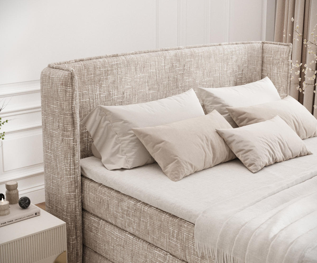 BOXSPRINGBETT Freeland Creme 180/200 cm mit Matratze und Topper - Creme/Schwarz, Holz/Holzwerkstoff (180/200cm) - Maison de Reve