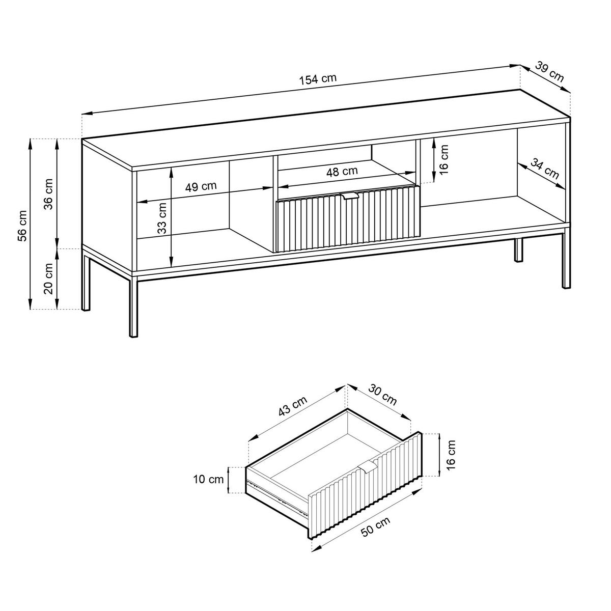 TV-SCHRANK Nova Grün, Schwarze Beine und Schwarze Griffe, zweitüriger TV-Tisch - Schwarz/Grün, Holzwerkstoff/Metall (154/56/39cm) - Bettso