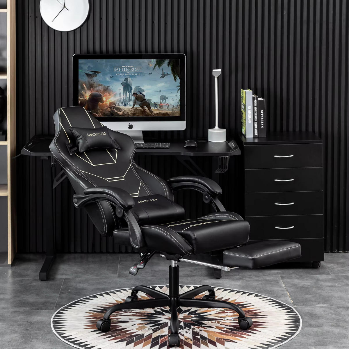 GAMINGSTUHL Gepolstert mit Fußablage Ergonomisch Blau - Blau, Metall (52.98/128.98/50.98cm) - Kaket