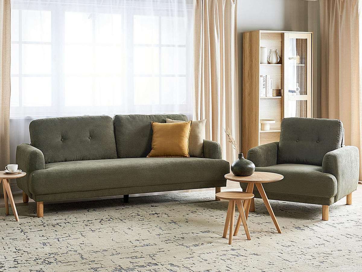 4-SITZER-SOFA Set Cord dunkelgrün Tuve - Hellbraun/Grün, Textil (90/90/288cm) - Beliani