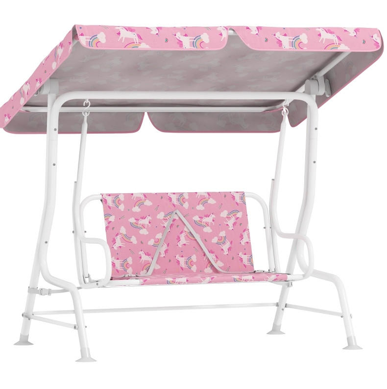 HOLLYWOODSCHAUKEL 112/75/120 cm mit verstellbarem Sonnendach und Sicherheitsgurt, Einhorn-Regenbogen-Design, Rosa - Rosa, Metall (75/120/112cm) - Redom