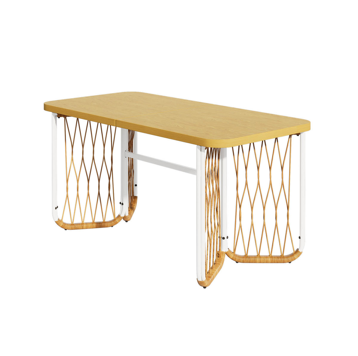 GARTENSETS aus Eisen & Polyester 159,5x77,5x75 cm Beige mit 1 Tisch & 6 Stühlen - Beige, Metall - Modfu