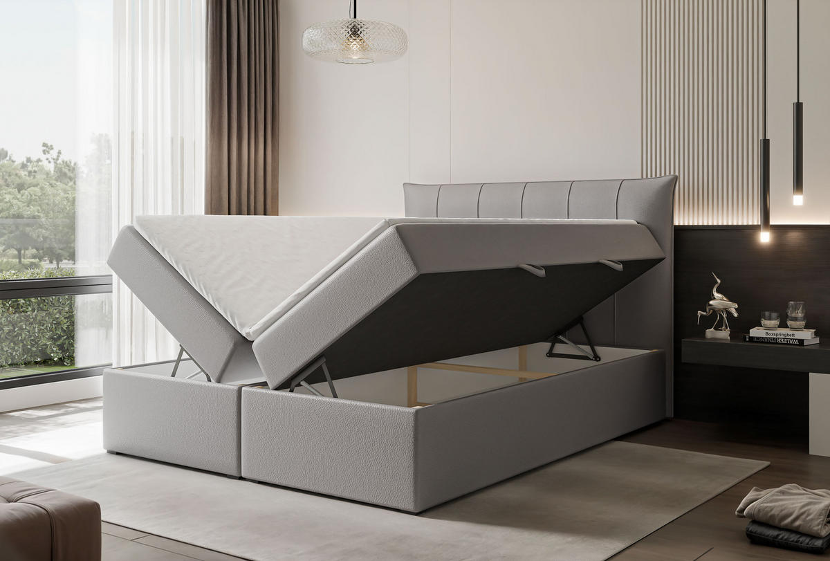 BOXBETT CHESTER 180/200 cm mit Matratze und Topper, Grau - Grau, Holzwerkstoff/Textil (180/200cm) - Idohome