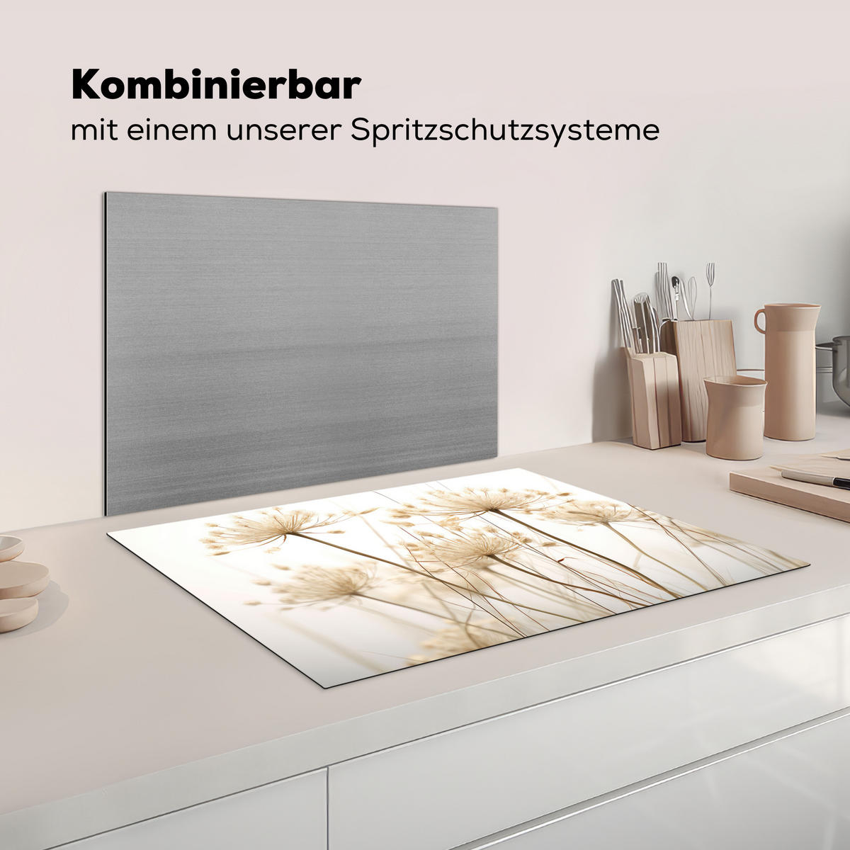 KRYT NA INDUKČNÍ DESKU Květiny - bílé - sluneční světlo 75x52 cm - ecru, plast (75/52/0.2cm) - MuchoWow