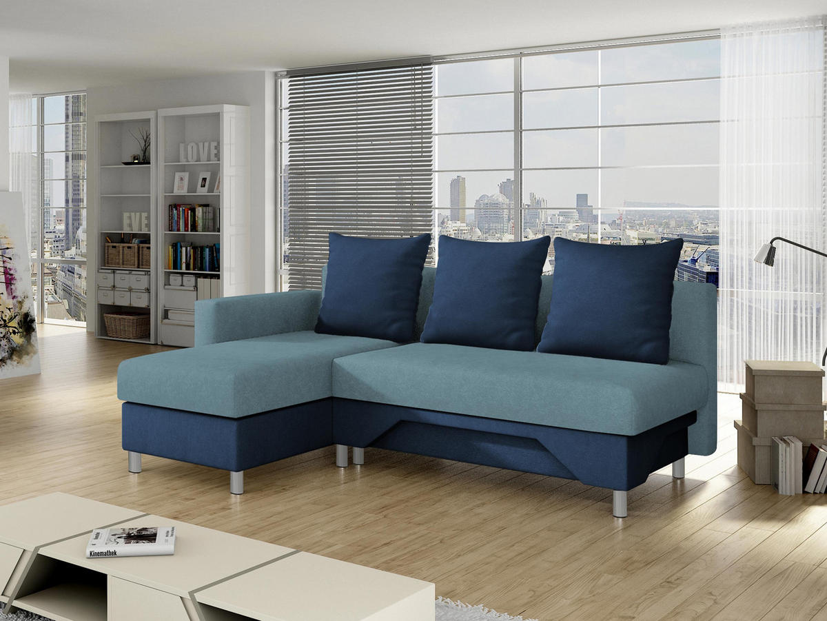ECKSOFA Tom, Seite: Links - Blau, Holz/Kunststoff (215/133cm) - MIRJAN24