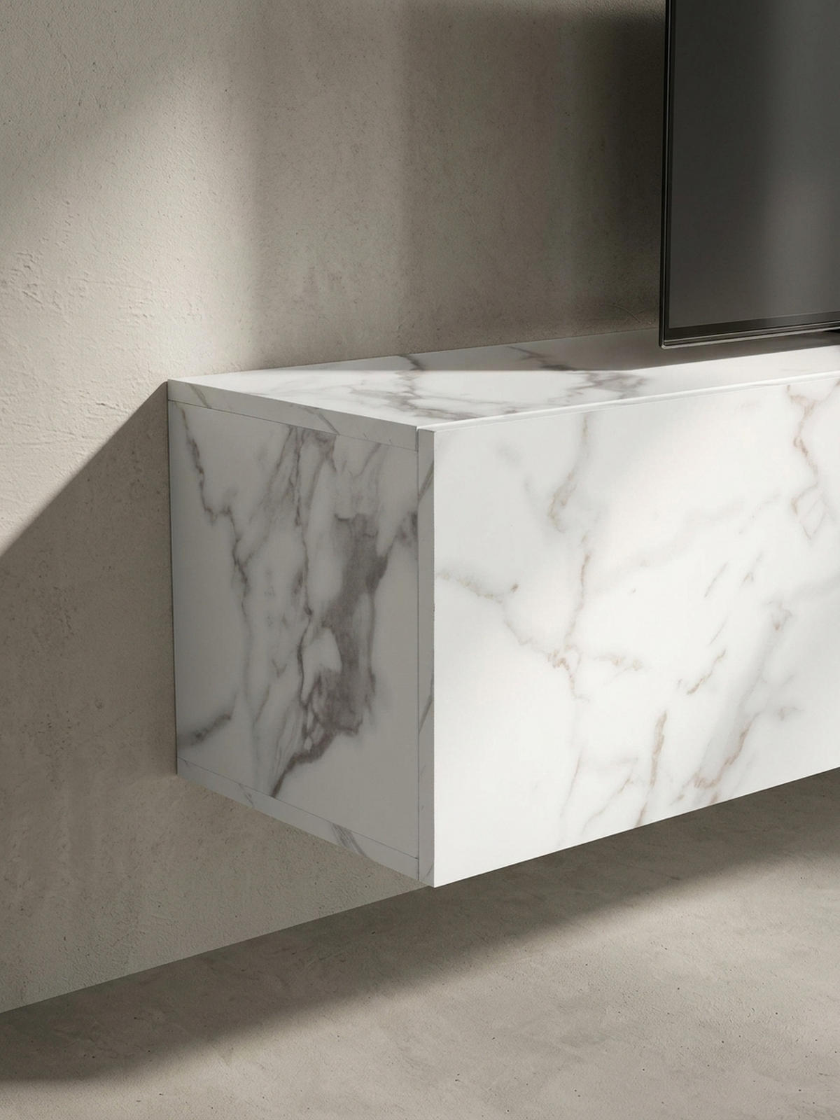 TV-LOWBOARD hängend groß, Marmor-Optik, Klapptüren, modern, Weiß 160x30x30 cm - Weiß, Metall (160/30/30cm) - KADIMA DESIGN