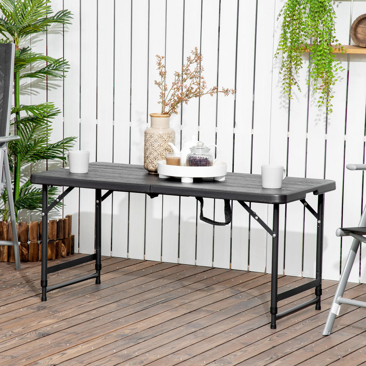 GARTENTISCH DE-14082 klappbar, höhenverstellbar 118x60 cm - Dunkelgrau, Kunststoff (118/60/74cm) - ComfortXL