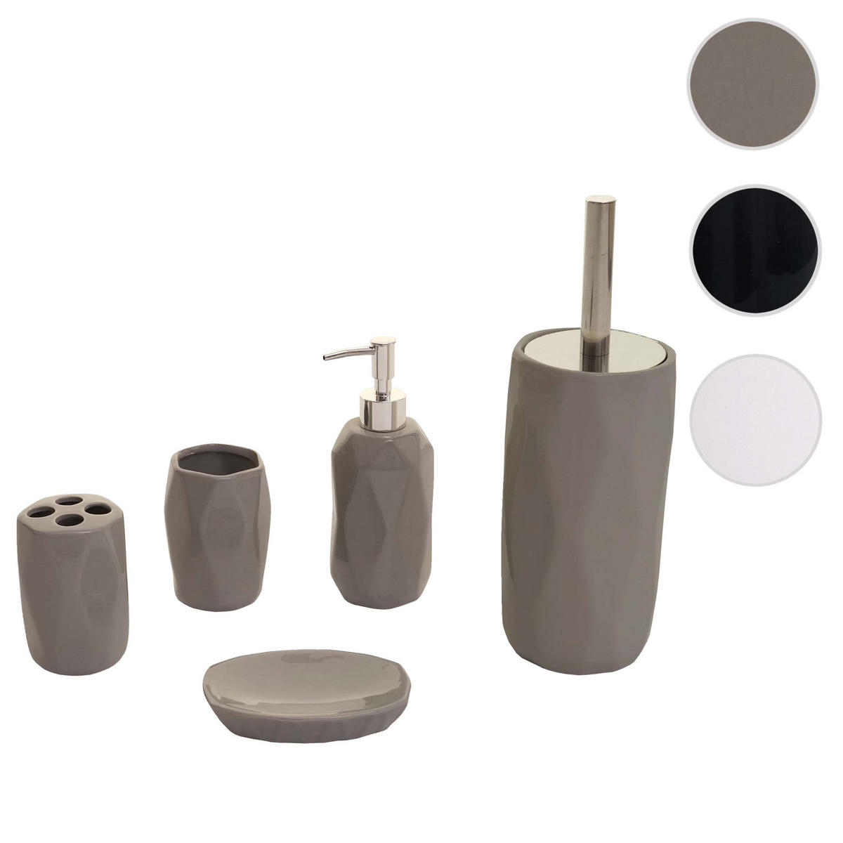 BADSET Grau 5er-Set - Grau, Keramik (13/32/10cm) - MCW