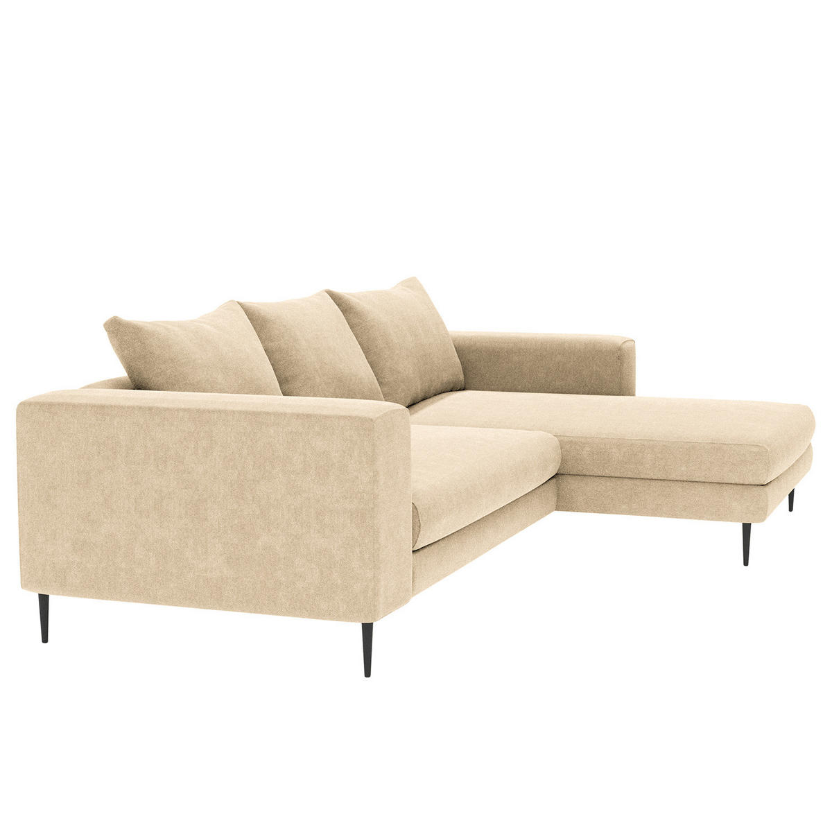 ECKSOFA met Longchair - Webstoff - Beige/Schwarz, Textil/Metall (275/170cm) - home24