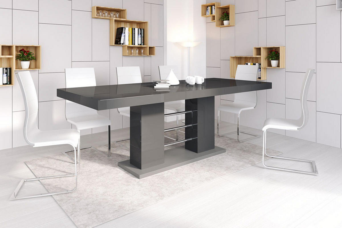 ESSTISCH rechteckig Grau Hochglanz 160/89/75 cm - Grau, Holzwerkstoff (89/160/75cm) - designimpex