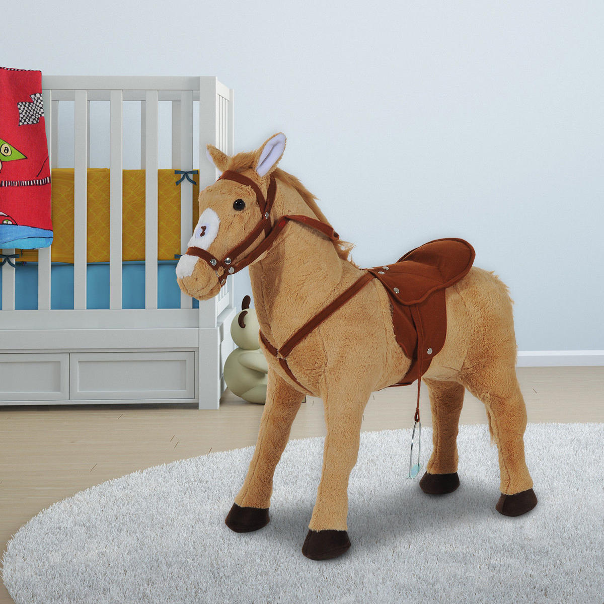 SCHAUKELPFERD DE-18237 mit Soundeffekten, Sattel und Zügel Beige - Beige, Textil (28/60/85cm) - ComfortXL