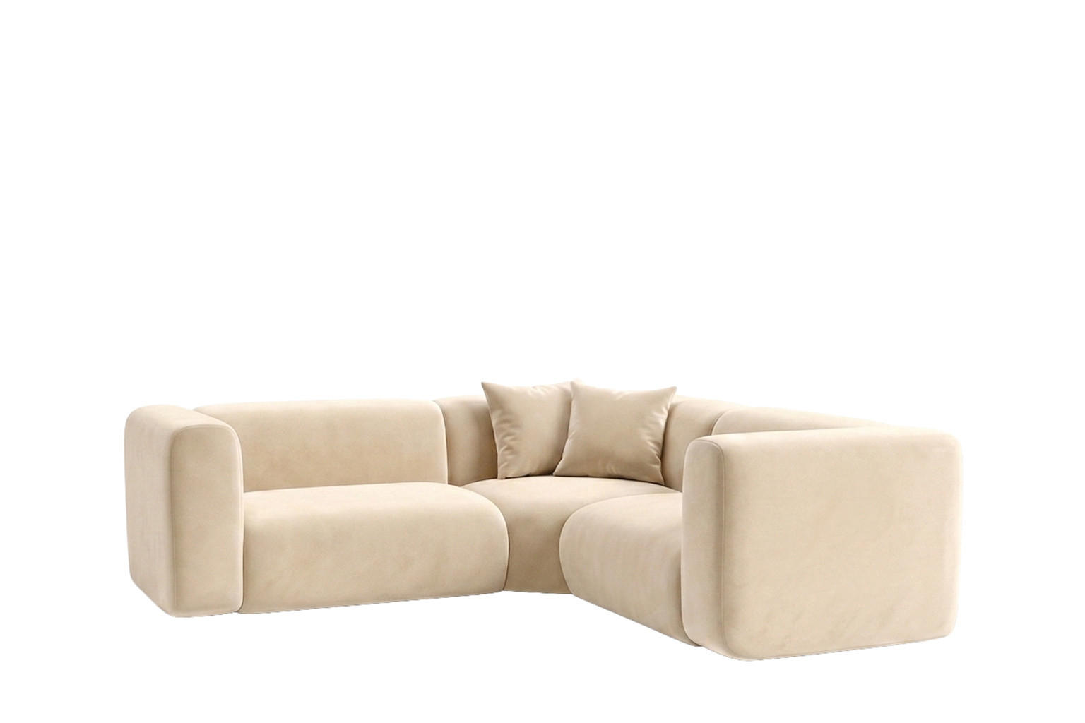 ECKSOFA Modulares, Corner Mini, Velvet-Stoff Bluvel, Creme, GRETA - Creme, Holz (190/190cm) - Kaiser Möbel