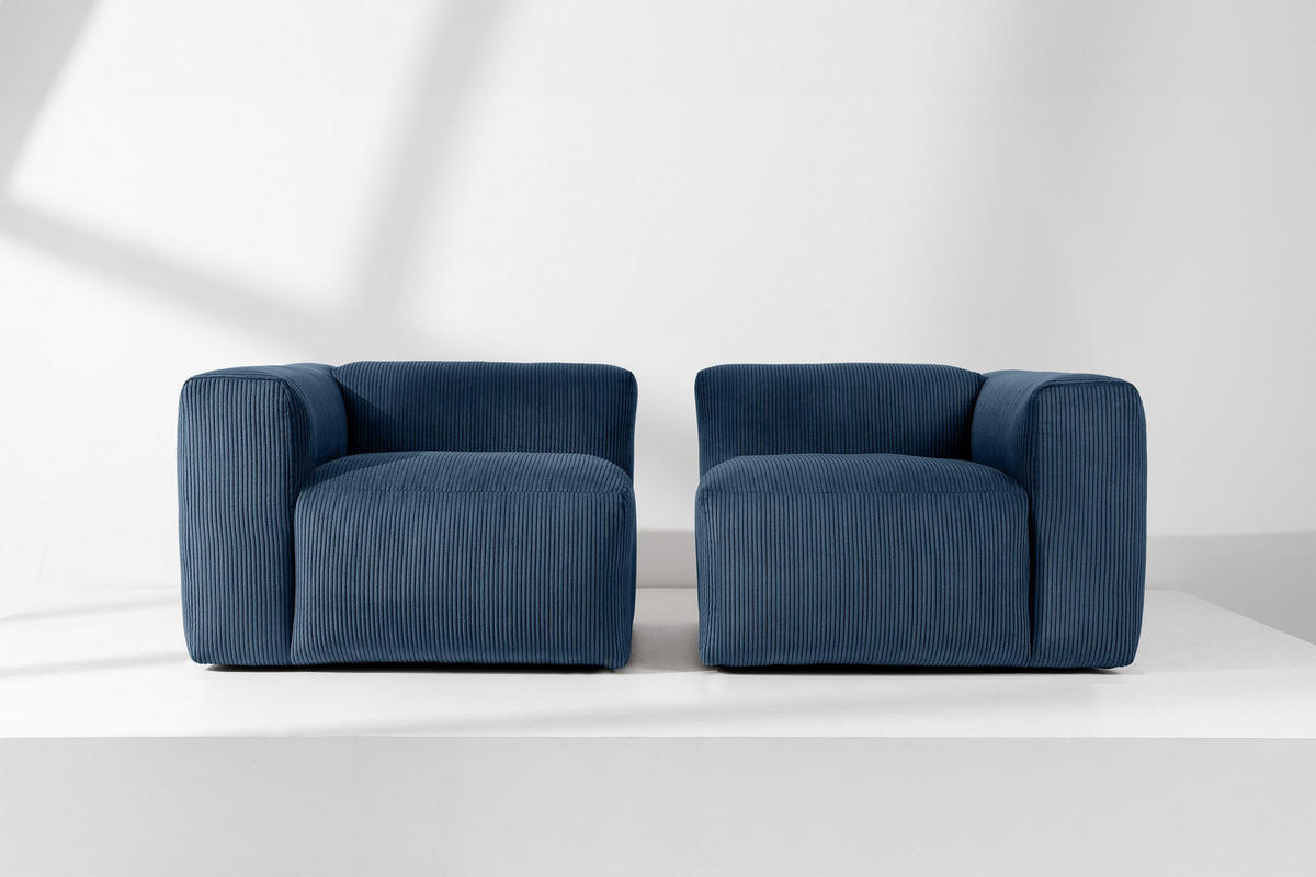 2-SITZER-MODULSOFA BUFFO mit extrem weicher und bequemer Sitzfläche, Kordstoff, marineblau - Blau/Grün, Textil (210/73/96cm) - KONSIMO®
