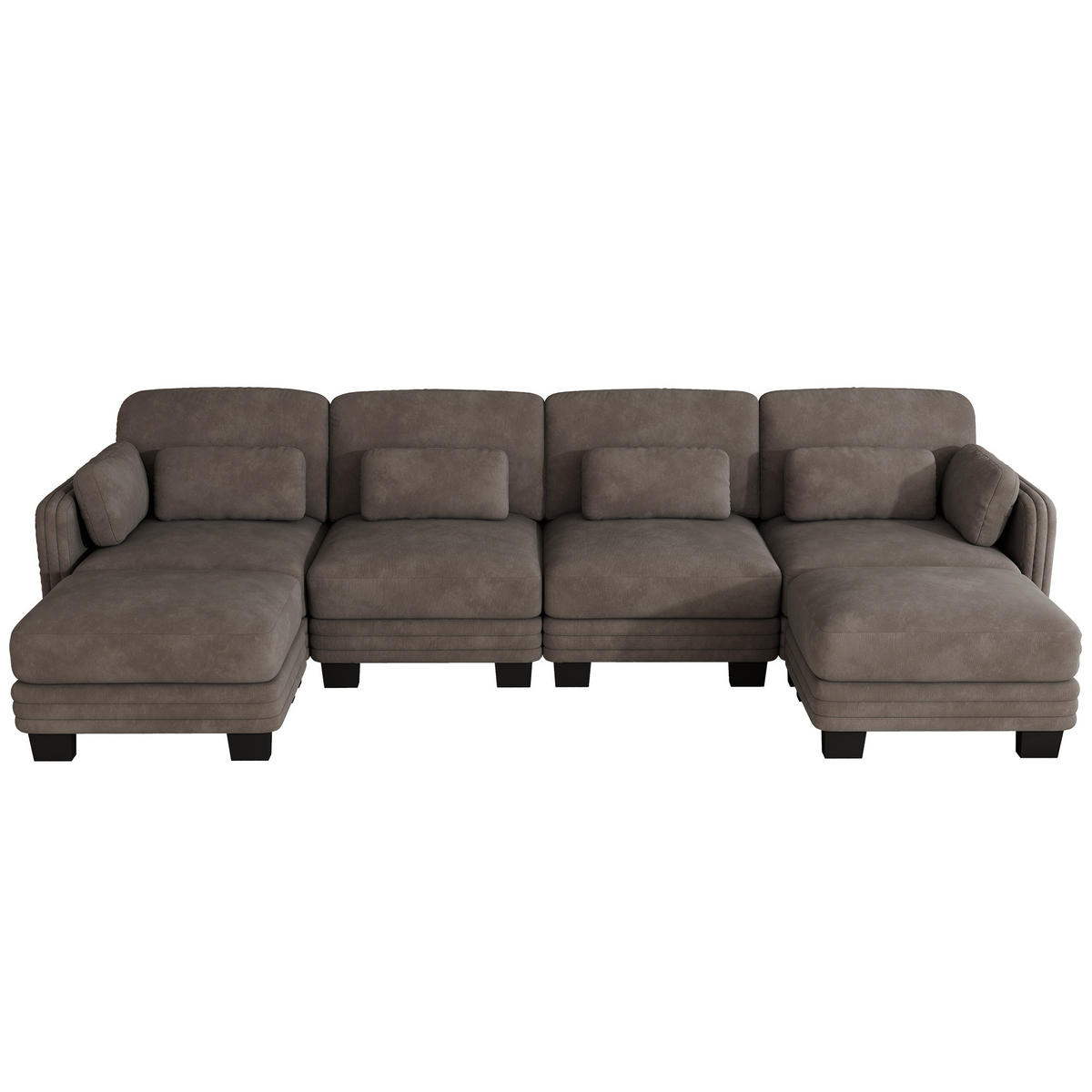 WOHNLANDSCHAFT 4-Sitzer U-Form mit 2 Hockern, DE-42686, Braun - Braun, Holz (330/88/143cm) - ComfortXL