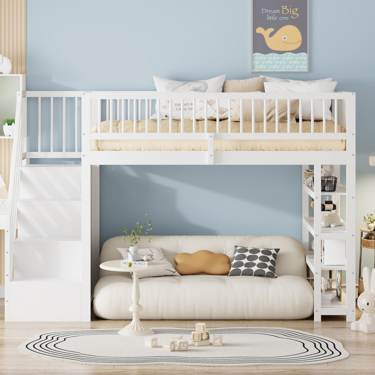 PATROVÁ postel 90/200 cm bílá s bezpečnostním výřezem a úložným prostorem - bílá, dřevo (90/200cm) - OKWISH