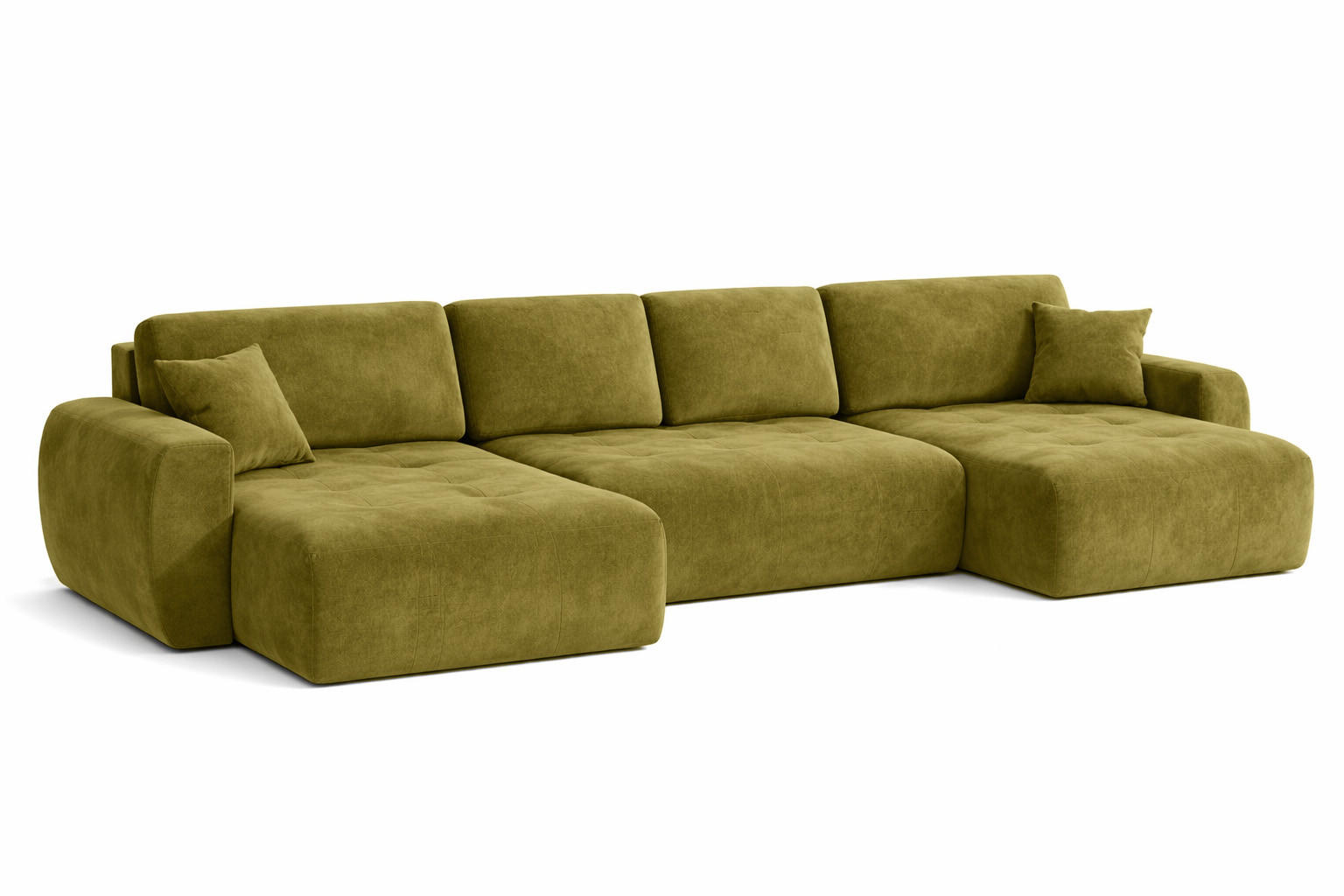 ECKSOFA Mit Schlaffunktion Und Bettkasten U-Form Ivo U, Veloursstoff Salvador, Olive - Olivgrün, Holz (342/142cm) - Kaiser Möbel