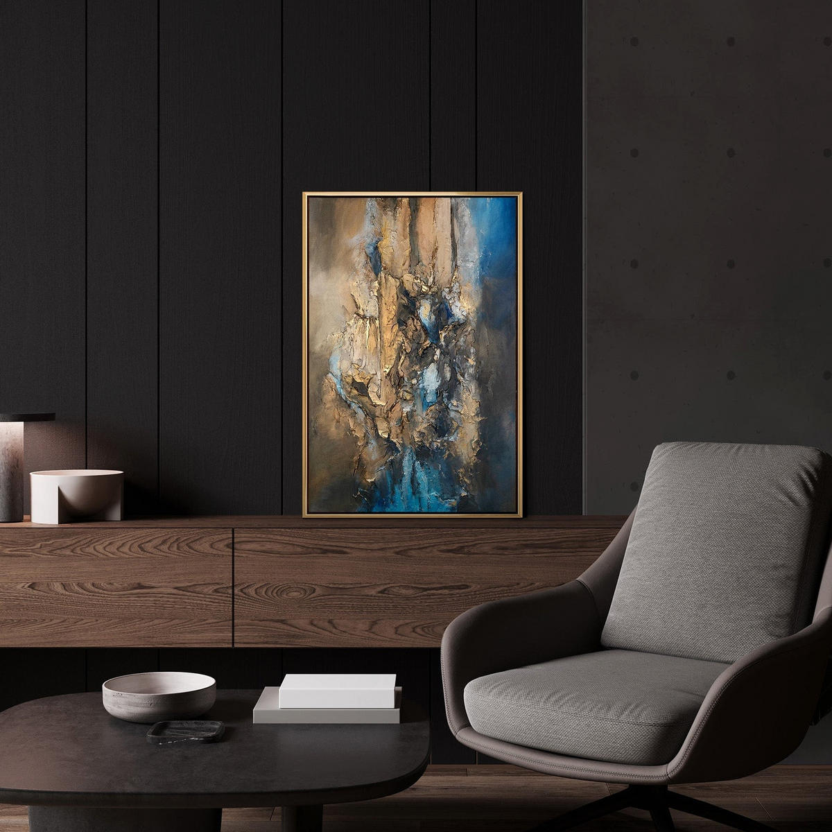 GEMÄLDE Elegante Abstraktion Schattenfugenrahmen Gold 60x40 cm - Goldfarben, Holz (60/40cm) - YS-art gallery