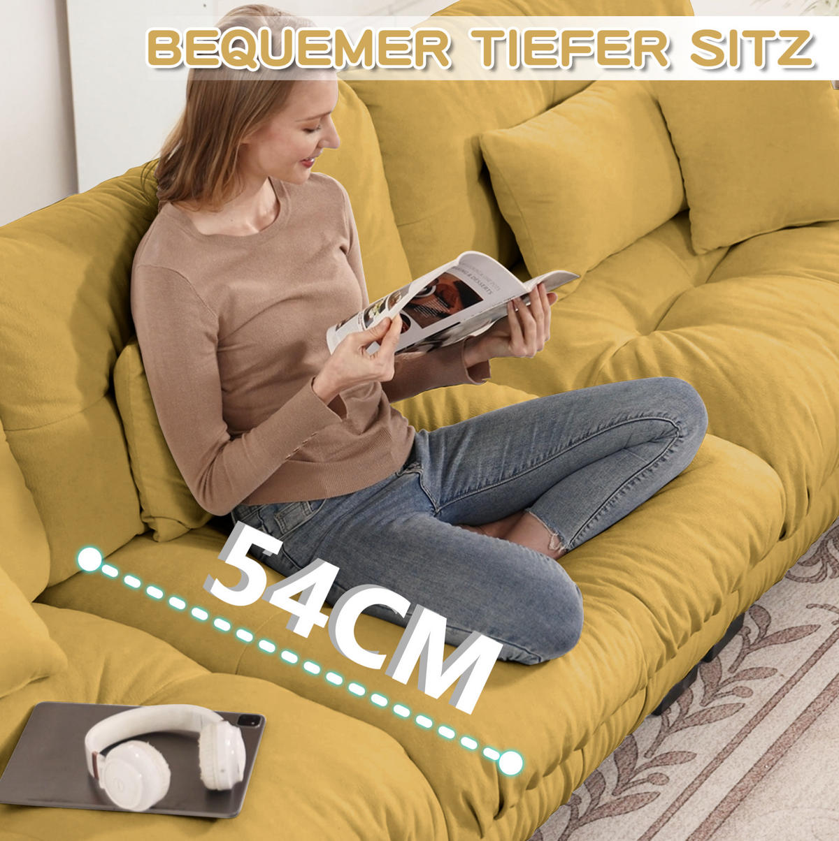 ECKSOFA 406/77/81 cm gelb aus Chenille mit Tiefensitz und modularem Komfort - Gelb, Textil (77/406cm) - OKWISH