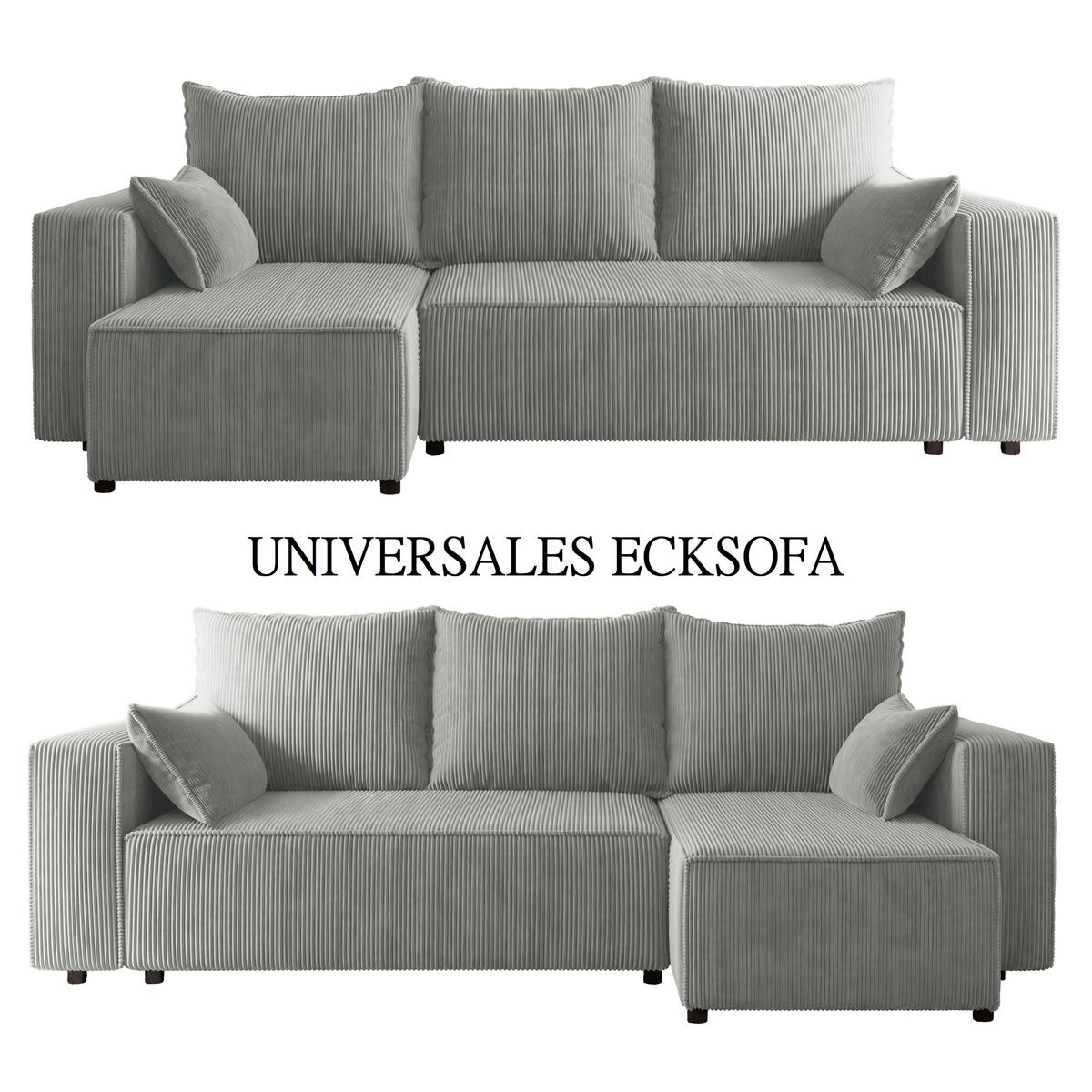 ECKSOFA Tobi mit Bettkasten und Schlaffunktion, L-Form, Cordstoff, Universal - Grau, Holzwerkstoff (246/145cm) - 4ALL HOME
