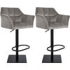 BARHOCKER 2er Set Samt Grau - Schwarz/Grau, Textil/Metall (64/88/45cm) - CLP